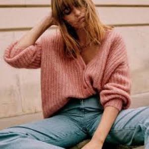 Sézane Achille cardigan in mottled pink - EUC- size S